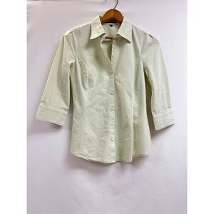 Express Design Studio Womens 3/4 Sleeve Collared Button up Shirt green stripe Sz